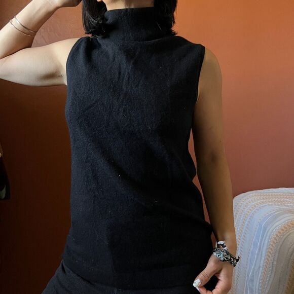 Neiman Marcus Cashmere Collection 100% Cashmere Black Sleeveless Turtleneck  Med - Picture 4 of 12